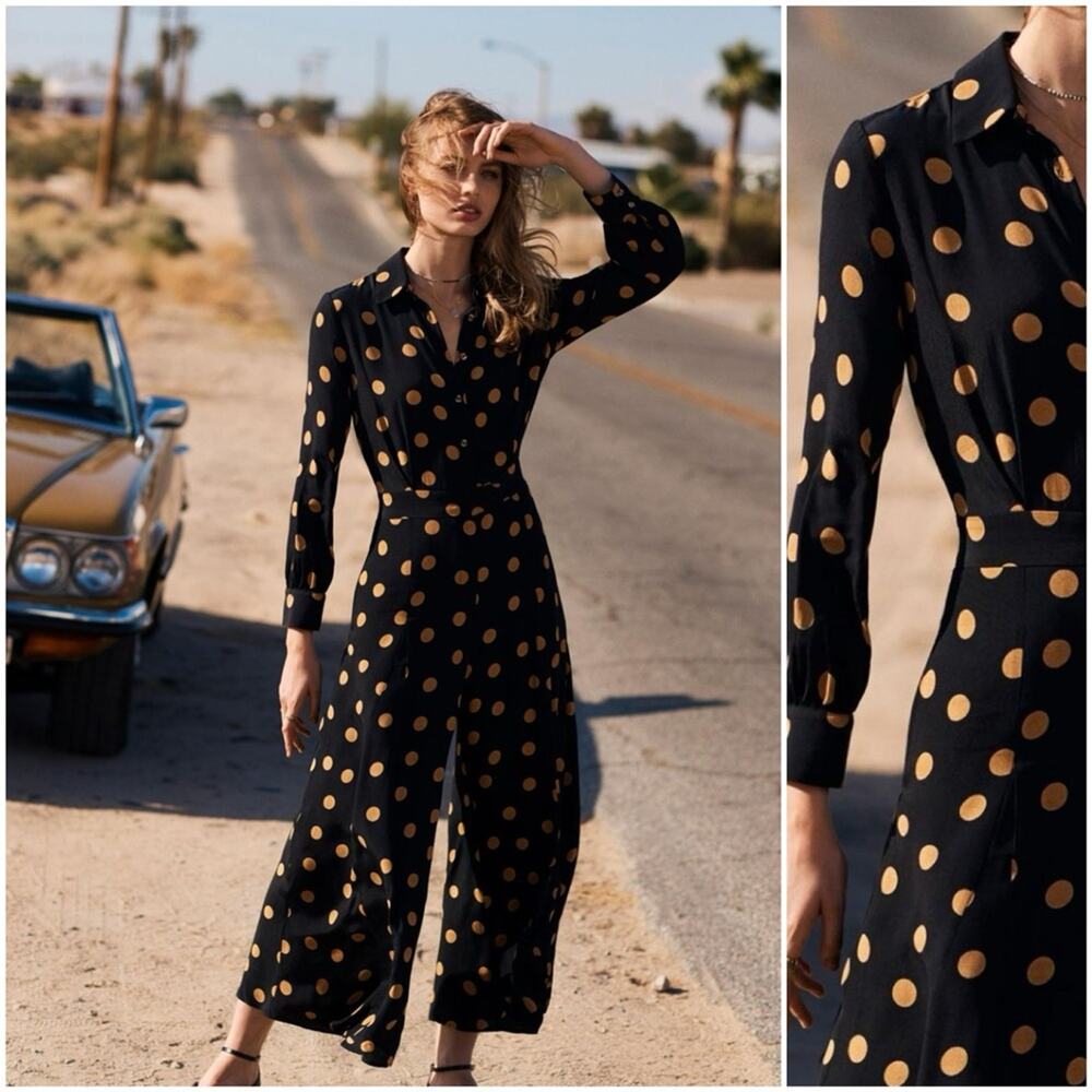 NWT Anthropologie Loveland Wide-Leg Jumpsuit Polka Dots Romper Viscose Size 4